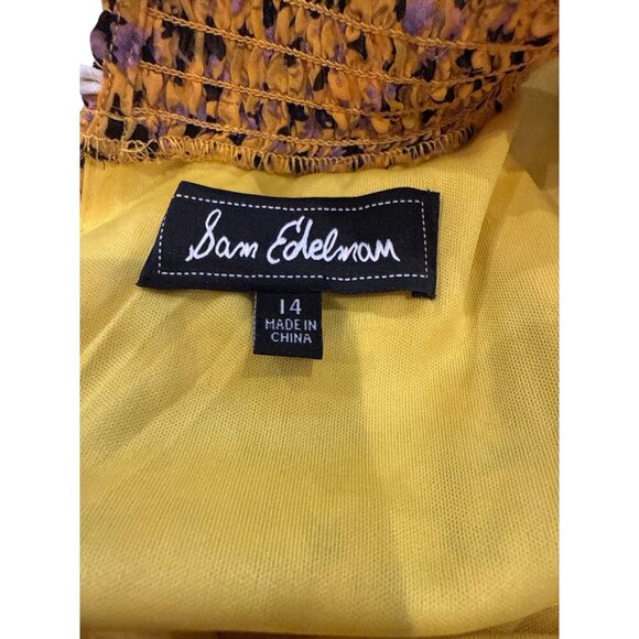Sam Edelman Yellow Sleeveless Floral Smocked Waist Midi Dress Size 14 EUC - Picture 6 of 6